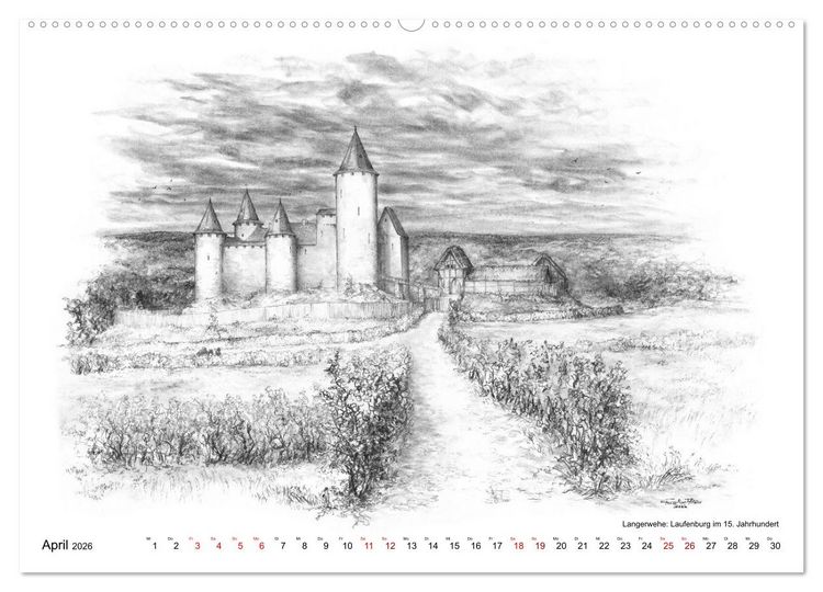 Produktbild: ZeitZeichnen: Burgen und Befestigungen in der Aachener Region (hochwertiger Premium Wandkalender 2026 DIN A2 quer), Kunstdruck in Hochglanz