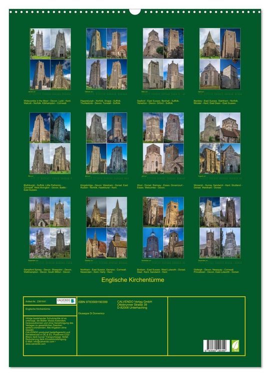 Produktbild: Englische Kirchent&uuml;rme (Wandkalender 2027 DIN A2 hoch), CALVENDO Monatskalender