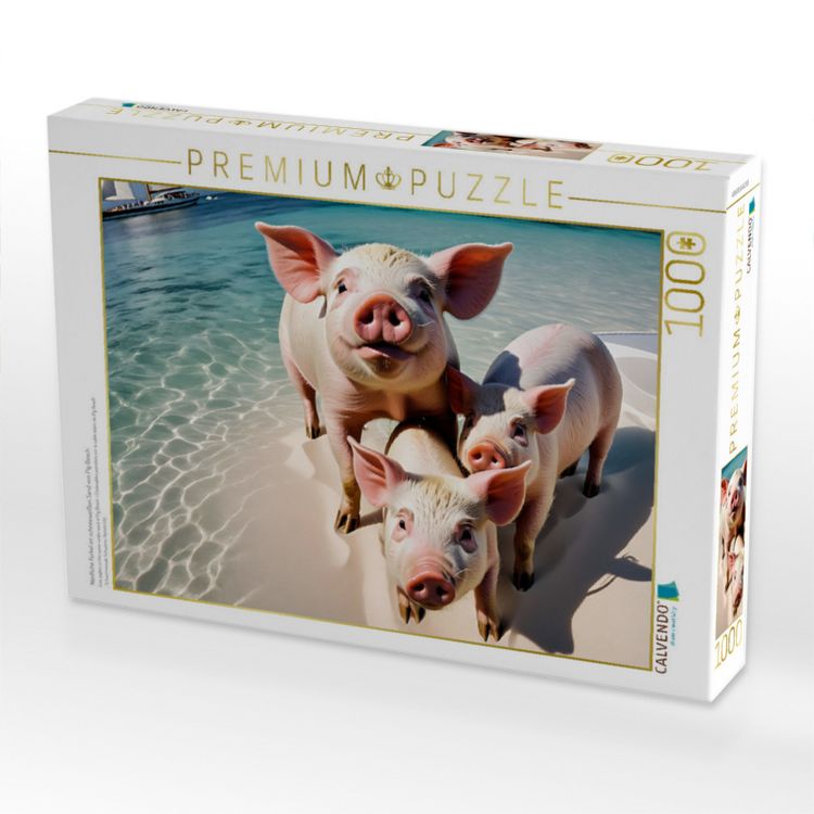 Produktbild: CALVENDO Puzzle Niedliche Ferkel im schneewei&szlig;en Sand von Pig Beach | 1000 Teile Lege-Gr&ouml;&szlig;e 64x48cm Foto-Puzzle f&uuml;r gl&uuml;ckliche Stunden