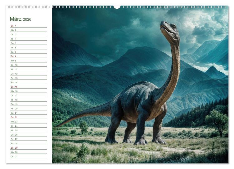 Produktbild: KI Dinosaurier - Herrscher der L&uuml;fte, Land und Meer (hochwertiger Premium Wandkalender 2026 DIN A2 quer), Kunstdruck in Hochglanz