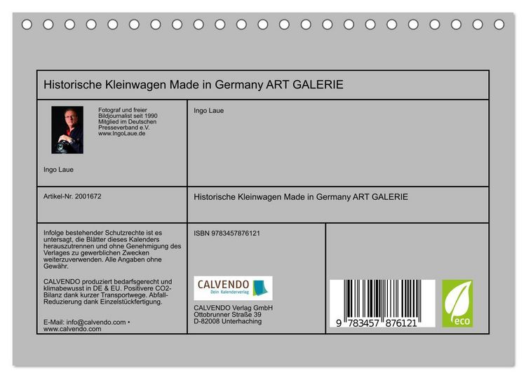 Produktbild: Historische Kleinwagen Made in Germany ART GALERIE (Tischkalender 2026 DIN A5 quer), CALVENDO Monatskalender