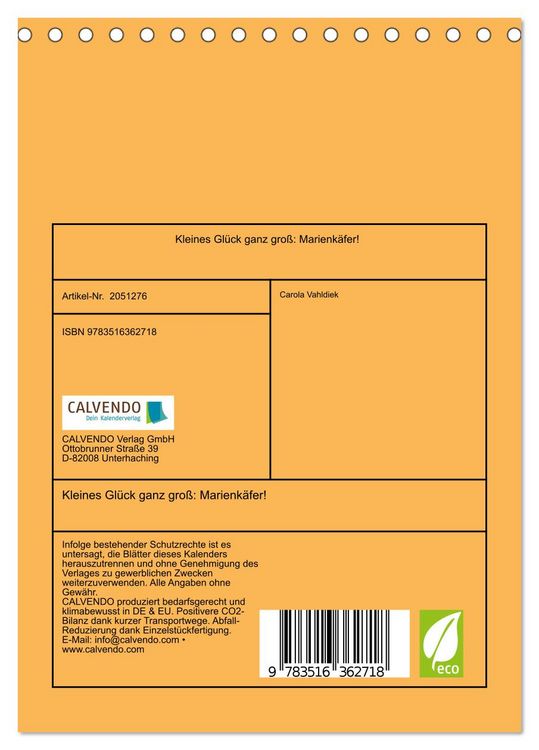 Produktbild: Kleines Gl&uuml;ck ganz gro&szlig;: Marienk&auml;fer! (Tischkalender 2026 DIN A5 hoch), CALVENDO Monatskalender