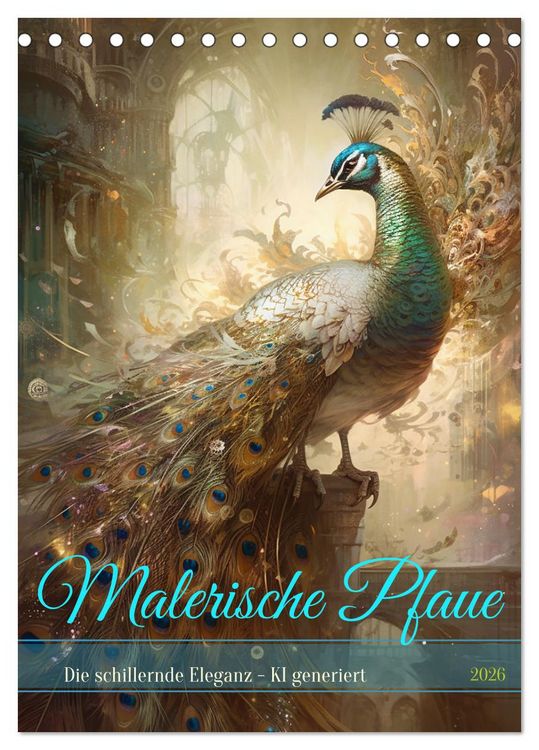 Produktbild: Malerische Pfaue (Tischkalender 2026 DIN A5 hoch), CALVENDO Monatskalender