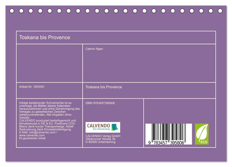 Produktbild: Toskana bis Provence (Tischkalender 2026 DIN A5 quer), CALVENDO Monatskalender