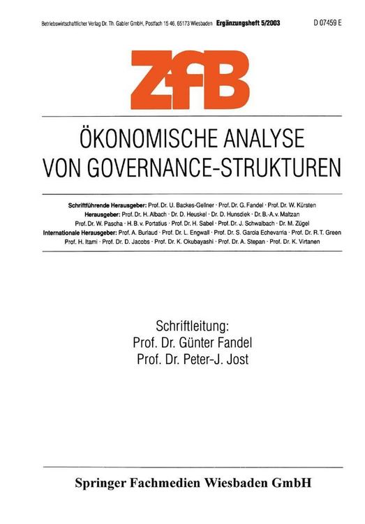 Produktbild: &Ouml;konomische Analyse von Governance-Strukturen