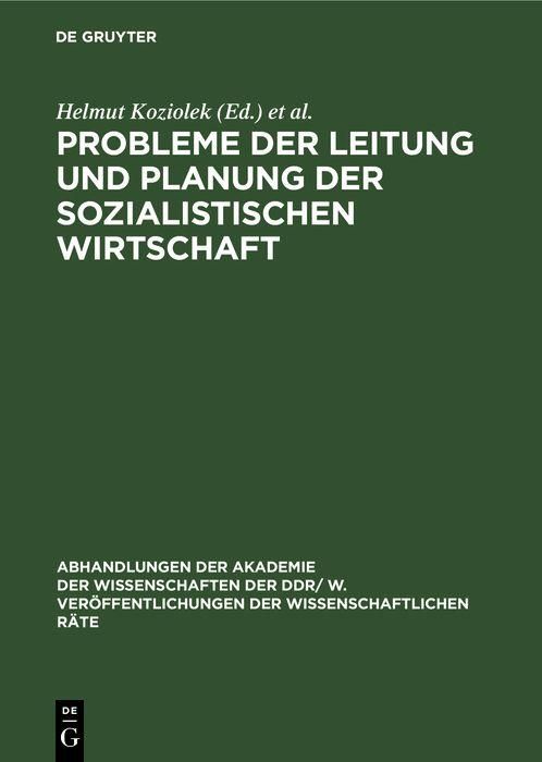 Produktbild: Probleme der Leitung und Planung der sozialistischen Wirtschaft