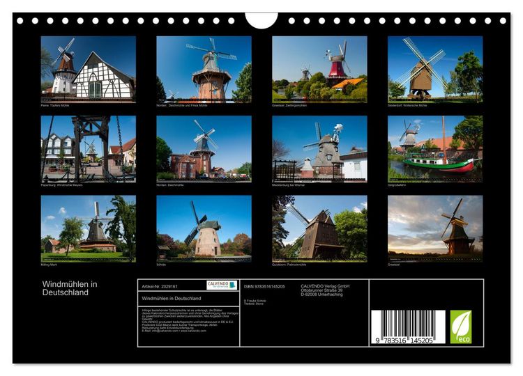 Produktbild: Windm&uuml;hlen in Deutschland (Wandkalender 2026 DIN A4 quer), CALVENDO Monatskalender