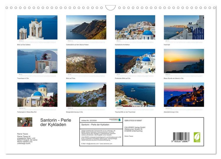 Produktbild: Santorin - Perle der Kykladen (Wandkalender 2026 DIN A3 quer), CALVENDO Monatskalender