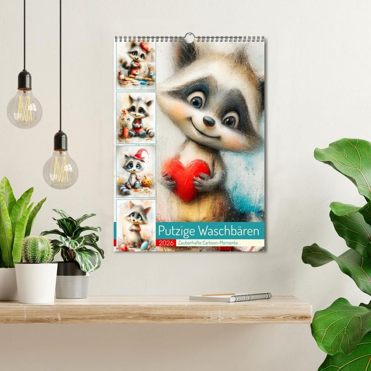 Produktbild: Putzige Waschb&auml;ren. Zauberhafte Cartoon-Momente (Wandkalender 2026 DIN A3 hoch), CALVENDO Monatskalender