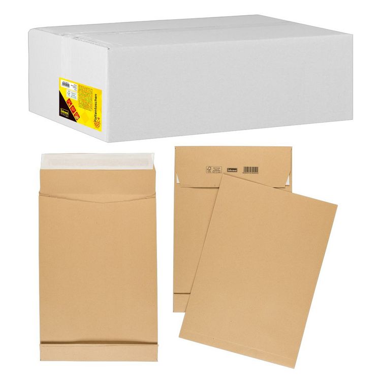 Produktbild: Idena Faltentasche 130g/m&sup2; haftklebend ohne Fenster braun DIN C4 100 St&uuml;ck 4cm Boden