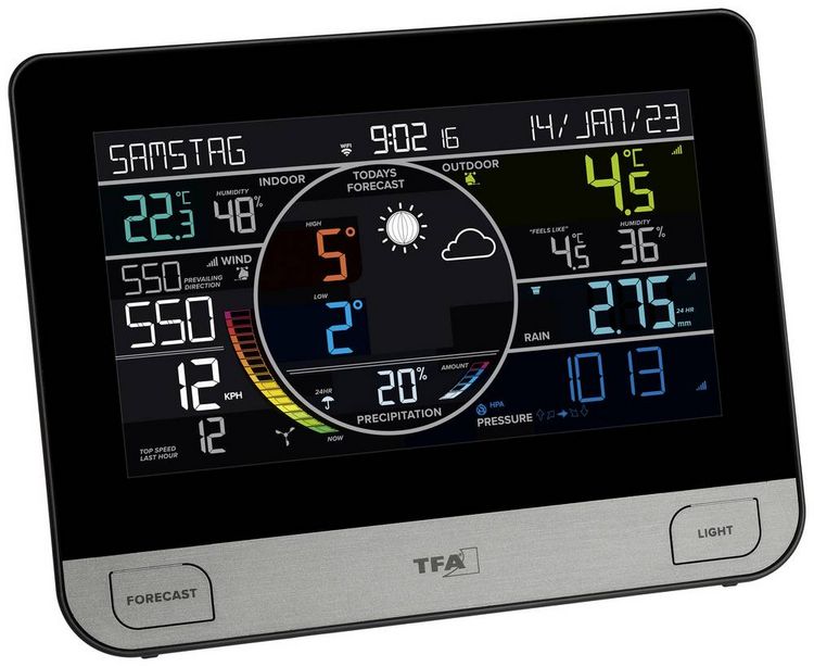 Produktbild: TFA Dostmann WLAN View Pro 35.8003.01 WLAN-Wetterstation Vorhersage f&uuml;r mit WiFi 7 Tage Anzahl Sensoren max. 4