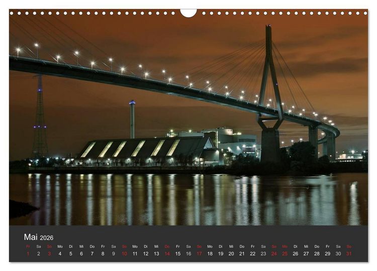 Produktbild: Hamburger Hafen bei Nacht (Wandkalender 2026 DIN A3 quer), CALVENDO Monatskalender