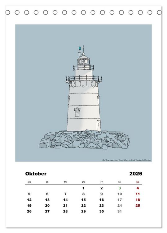 Produktbild: Leuchtt&uuml;rme der Welt - illustriert (Tischkalender 2026 DIN A5 hoch), CALVENDO Monatskalender