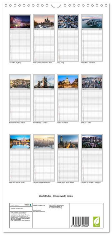 Produktbild: Familienplaner 2027 - Weltst&auml;dte - Iconic world cities mit 5 Spalten (Wandkalender, 21 x 45 cm) CALVENDO