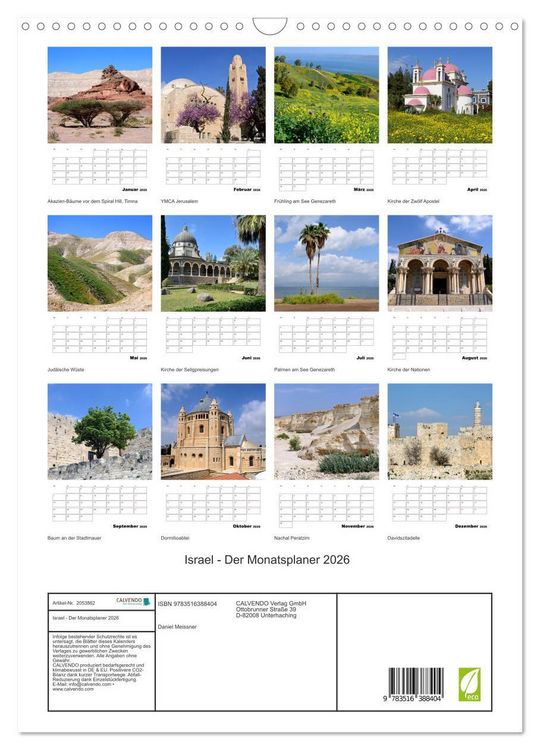 Produktbild: Israel - Der Monatsplaner 2026 (Wandkalender 2026 DIN A3 hoch), CALVENDO Monatskalender