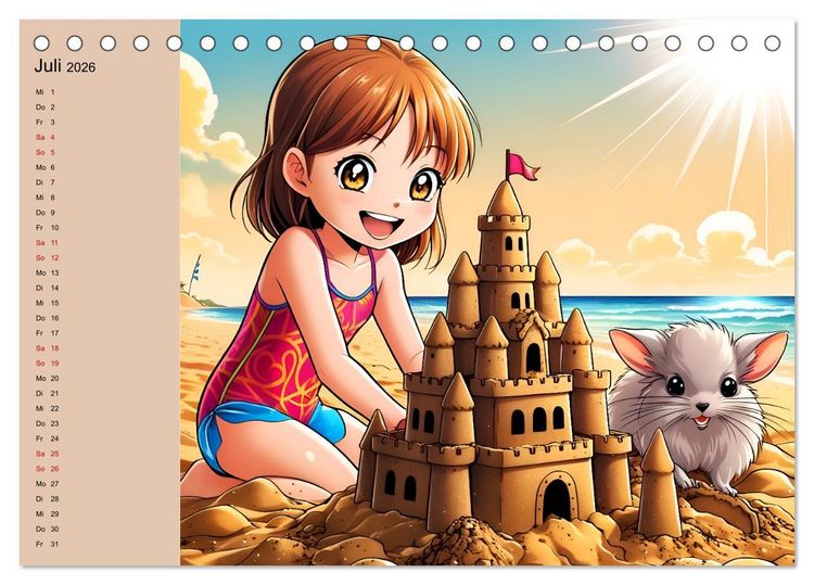 Produktbild: M&auml;dchen und ihre tierischen Freunde - Tierisch s&uuml;&szlig;e Mangas f&uuml;r M&auml;dchen (Tischkalender 2026 DIN A5 quer), CALVENDO Monatskalender