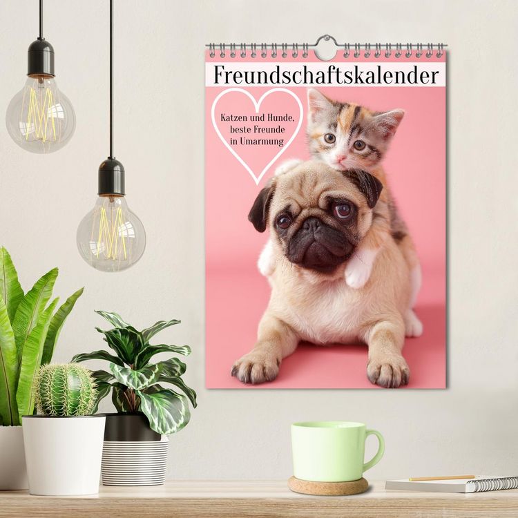 Produktbild: Freundschaftskalender - Katzen und Hunde, beste Freunde in Umarmung (Wandkalender 2026 DIN A4 hoch), CALVENDO Monatskalender