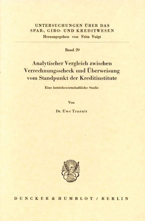 Produktbild: Analytischer Vergleich zwischen Verrechnungsscheck und &Uuml;berweisung vom Standpunkt der Kreditinstitute.