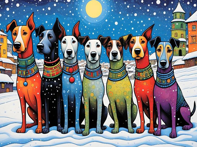 Produktbild: CALVENDO Puzzle Bunte Hunde - kalte Pfoten, warme Herzen | 1000 Teile Lege-Gr&ouml;&szlig;e 64x48cm Foto-Puzzle f&uuml;r gl&uuml;ckliche Stunden
