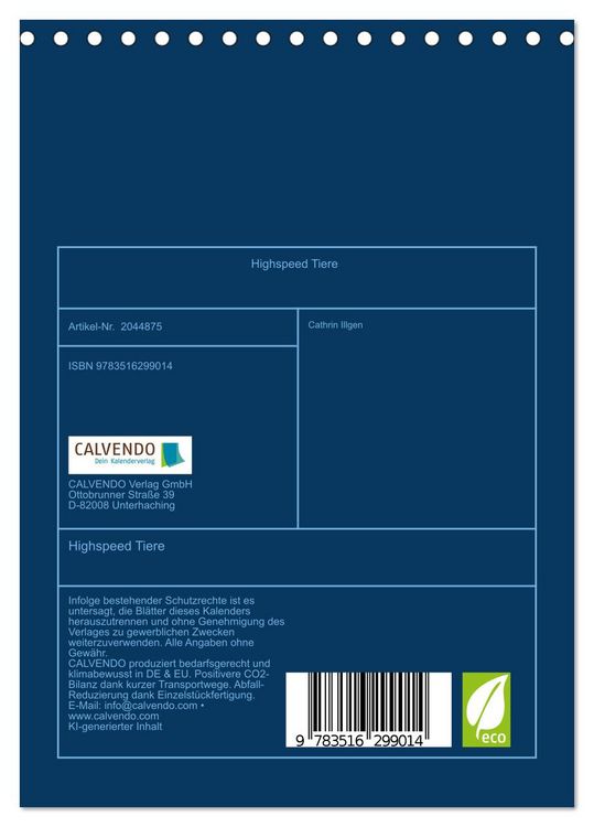 Produktbild: Highspeed Tiere (Tischkalender 2026 DIN A5 hoch), CALVENDO Monatskalender