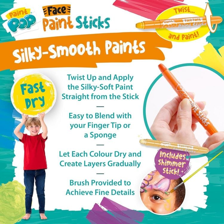 Produktbild: Paint Pop 362204 - Paint Pop: Face Paint Sticks 12-Pack, Gesichtsmalfarben, Schminkstifte