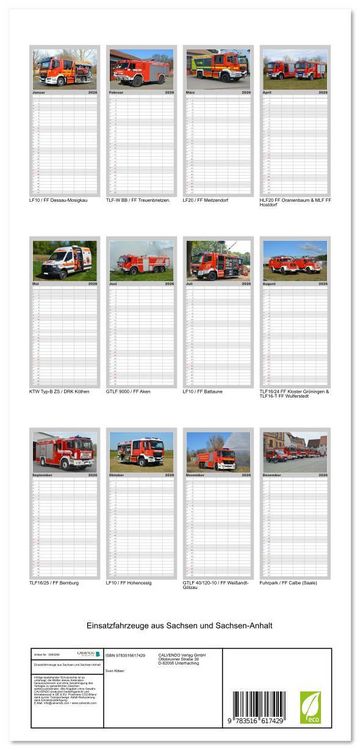 Produktbild: Familienplaner 2026 - Einsatzfahrzeuge aus Sachsen und Sachsen-Anhalt mit 5 Spalten (Wandkalender, 21 x 45 cm) CALVENDO