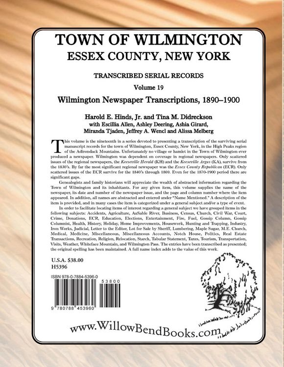 Produktbild: Town of Wilmington, Essex County, New York, Transcribed Serial Records, Volume 19