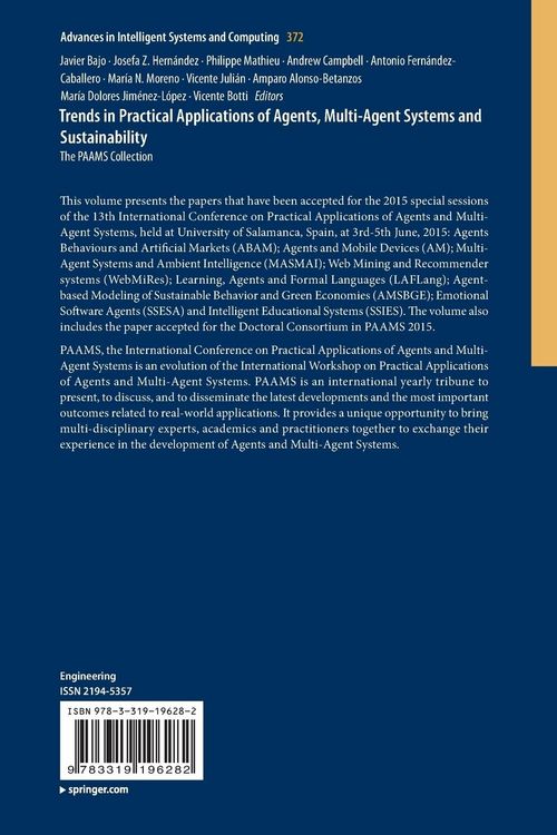Produktbild: Trends in Practical Applications of Agents, Multi-Agent Systems and Sustainability