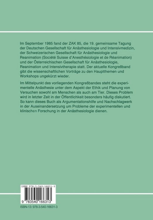 Produktbild: Experimentelle Anaesthesie: Ethik und Planung
