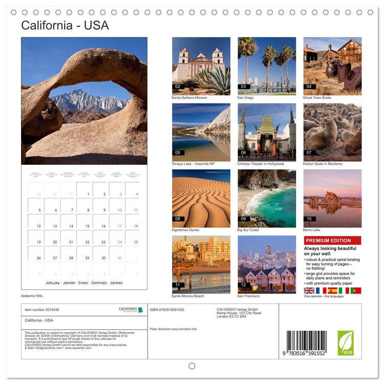 Produktbild: California - USA (Wall Calendar 2026 12 &times; 12 Inch) CALVENDO 12 Month Wall Calendar