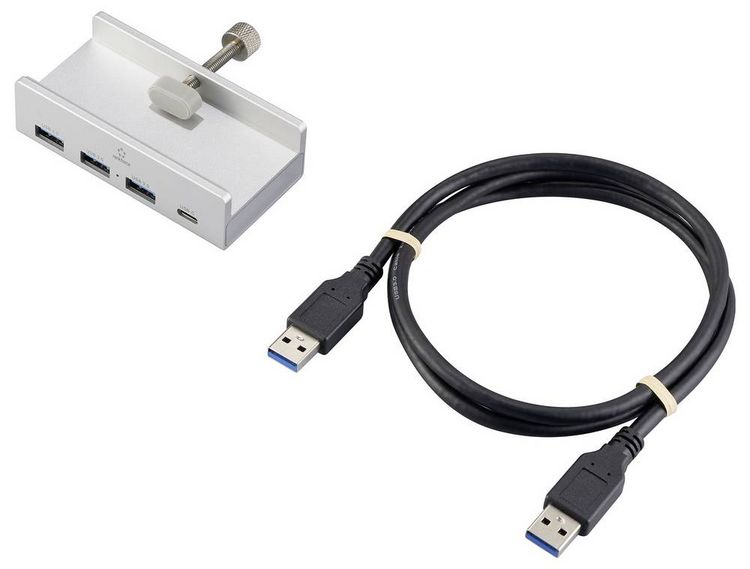 Produktbild: Renkforce RF-6690354 USB-Hub 3+1 Port USB-A, USB-C&reg; USB 3.1 Gen1 5 GBit/s mit Aluminiumgeh&auml;use Silber RF-ACHB-350