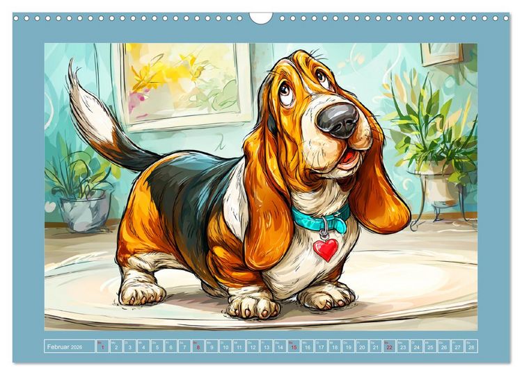 Produktbild: Basset Fun. Niedliche Hunde Cartoons zum Schmunzeln (Wandkalender 2026 DIN A3 quer), CALVENDO Monatskalender