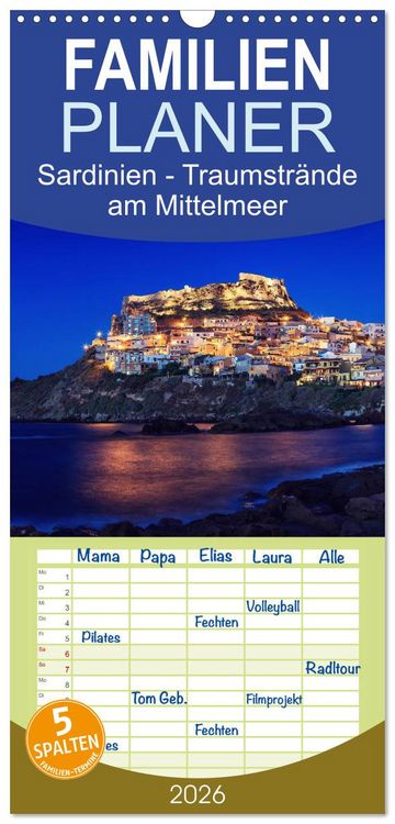 Produktbild: Familienplaner 2026 - Sardinien - Traumstr&auml;nde am Mittelmeer mit 5 Spalten (Wandkalender, 21 x 45 cm) CALVENDO
