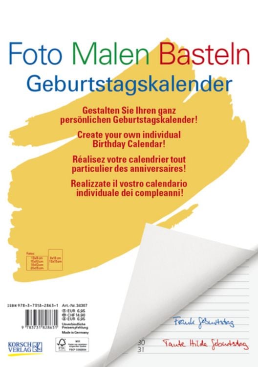 Produktbild: Foto-Malen-Basteln Bastelkalender A4 weiß Geburtstagskalender