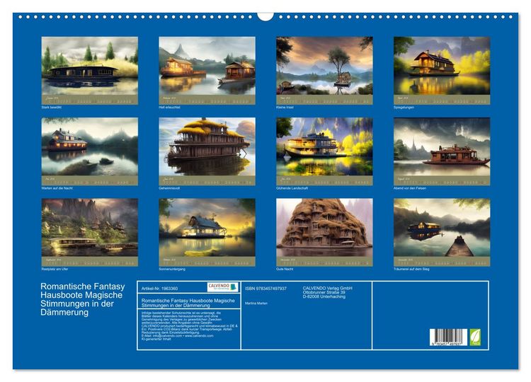 Produktbild: Romantische Fantasy Hausboote Magische Stimmungen in der D&auml;mmerung (Wandkalender 2026 DIN A2 quer), CALVENDO Monatskalender