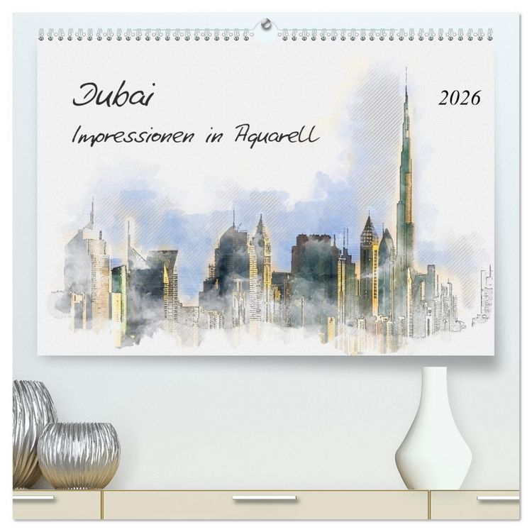 Produktbild: Dubai - Impressionen in Aquarell (hochwertiger Premium Wandkalender 2026 DIN A2 quer), Kunstdruck in Hochglanz