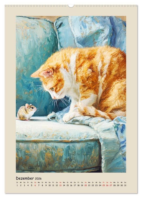 Produktbild: Katzen. Momente feliner Poesie in &Ouml;loptik (Wandkalender 2026 DIN A2 hoch), CALVENDO Monatskalender