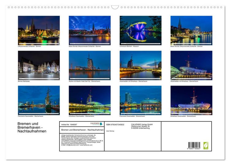 Produktbild: Bremen und Bremerhaven - Nachtaufnahmen (Wandkalender 2026 DIN A2 quer), CALVENDO Monatskalender