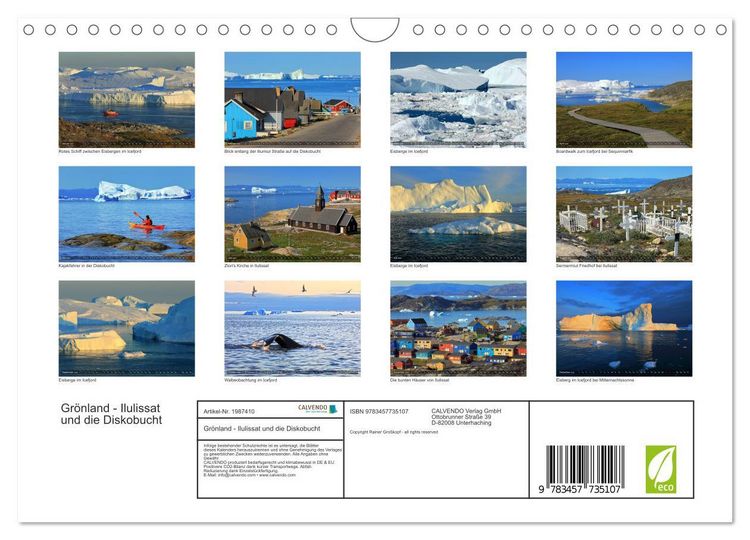 Produktbild: Gr&ouml;nland - Ilulissat und die Diskobucht (Wandkalender 2026 DIN A4 quer), CALVENDO Monatskalender