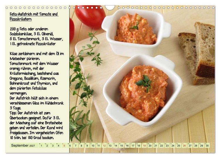 Produktbild: Leckere Aufstriche - Ein Kalender mit Rezepten (Wandkalender 2027 DIN A3 quer), CALVENDO Monatskalender
