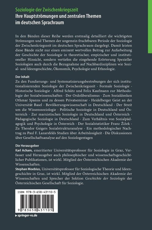 Produktbild: Soziologie der Zwischenkriegszeit. Ihre Hauptstr&ouml;mungen und zentralen Themen im deutschen Sprachraum