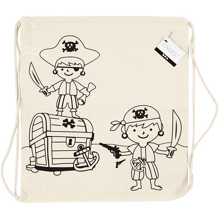 Produktbild: Creativ Company Kordelzug-Beutel, Piraten, Gr&ouml;&szlig;e 37x41 cm, 110 g, Hellnatur, 1 Stk