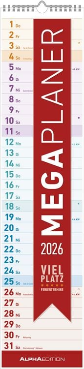 Bild vom Artikel Megaplaner 2026 - Streifen-Kalender 15x64 cm - mit Ferienterminen - viel Platz für Notizen - Wandplaner - Küchenkalender - Alpha Edition vom Autor Alpha Edition