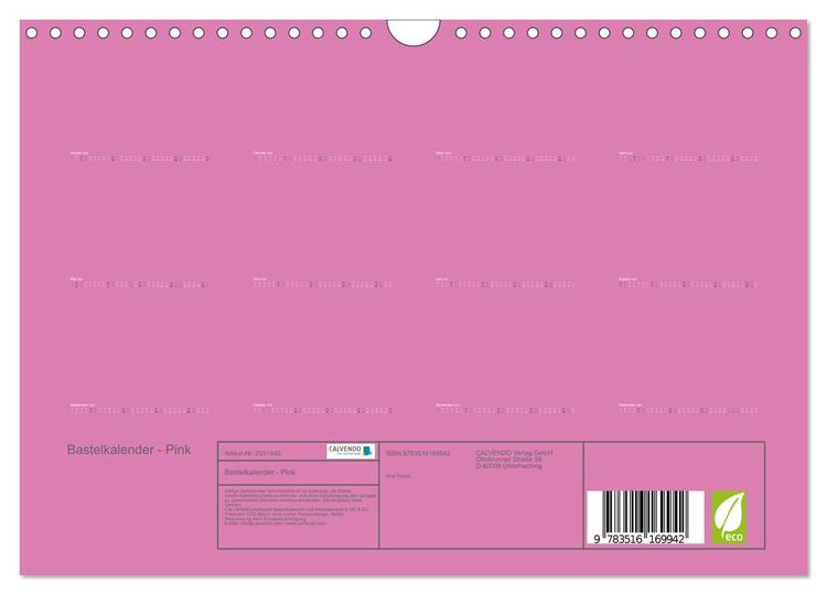 Produktbild: Bastelkalender - Pink (Wandkalender 2026 DIN A4 quer), CALVENDO Monatskalender