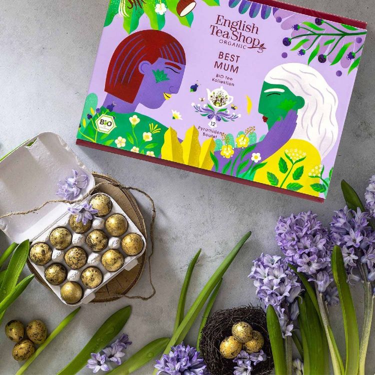 Produktbild: BIO Tee Geschenk f&uuml;r Mama "Best Mum", zum Geburtstag, Muttertag, Weihnachten, 3 Sorten, 12 kompostierbare Pyramiden-Beutel