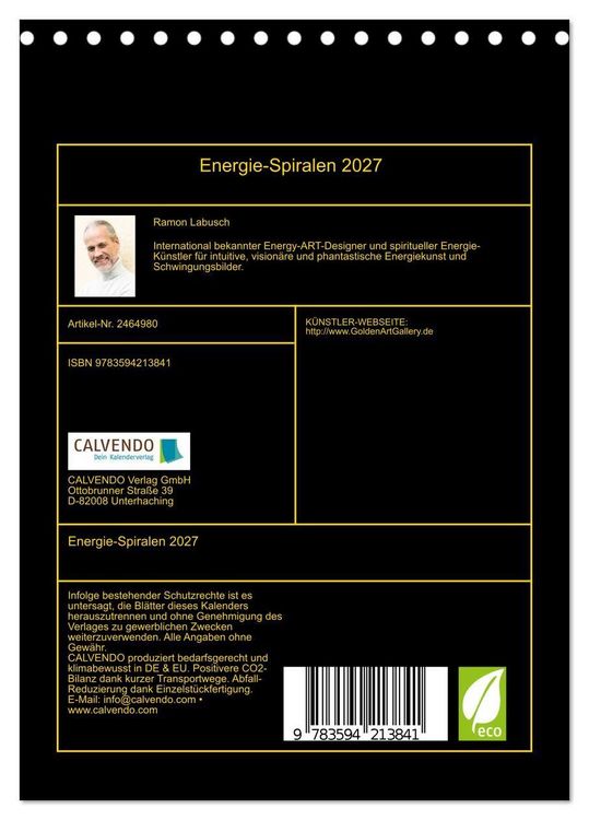 Produktbild: Energie-Spiralen 2027 (Tischkalender 2027 DIN A5 hoch), CALVENDO Monatskalender