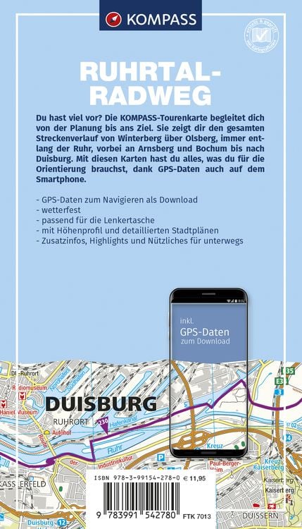 Produktbild: KOMPASS Fahrrad-Tourenkarte Ruhrtalradweg 1:50.000