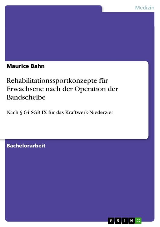 Produktbild: Rehabilitationssportkonzepte f&uuml;r Erwachsene nach der Operation der Bandscheibe