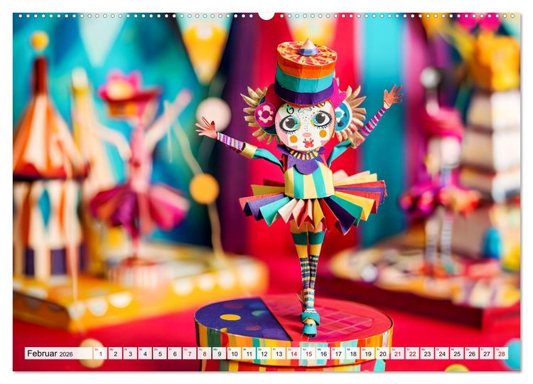 Produktbild: Bunter Origami Zirkus - Farbenfroher Zirkusspa&szlig; mit Origami-Figuren (hochwertiger Premium Wandkalender 2026 DIN A2 quer), Kunstdruck in Hochglanz
