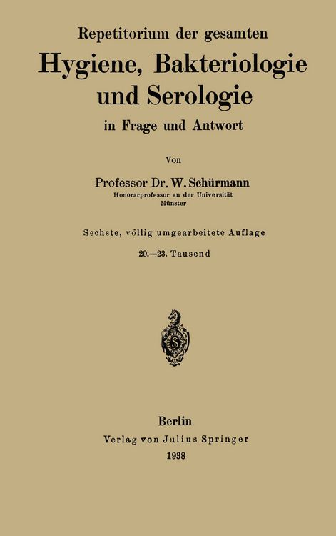 Produktbild: Repetitorium der gesamten Hygiene, Bakteriologie und Serologie in Frage und Antwort